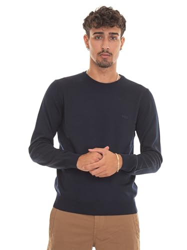 BOSS Herren Botto-L Pullover aus nachhaltigerer Wolle mit Logo-Stickerei Dunkelblau L