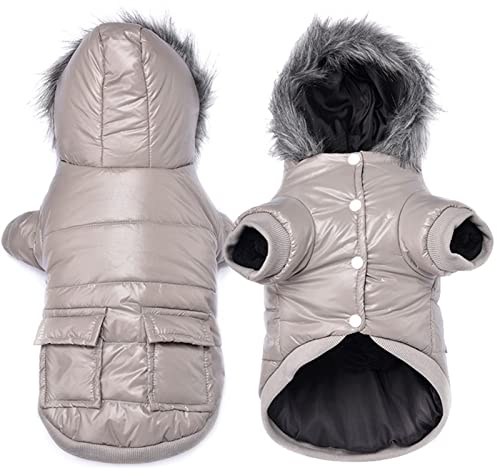 DHGTEP Winter Hundemantel Warme Jacke Dickere Baumwolle Kleidung Kleine Hunde Welpen Kleidung Wasserdicht für Französische Bulldogge Chihuahua (Farbe : Grau, Größe : L)