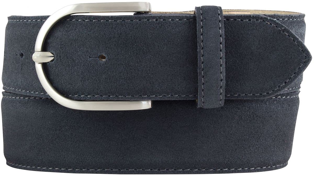 BELTINGER Damen-Gürtel aus Veloursleder 4 cm | Velour-Gürtel für Damen 40mm | Wildleder-Gürtel 4cm mit runder Gürtelschnalle | Dunkelblau 95cm