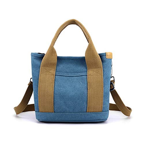 ohodhmnu Damen Tragetasche, Frauen Canvas Schultertasche Mode Top Griff Handtaschen Lady Shopping Bag Große Kapazität Casual Bag Kleine Büchertasche, himmelblau, no pendant