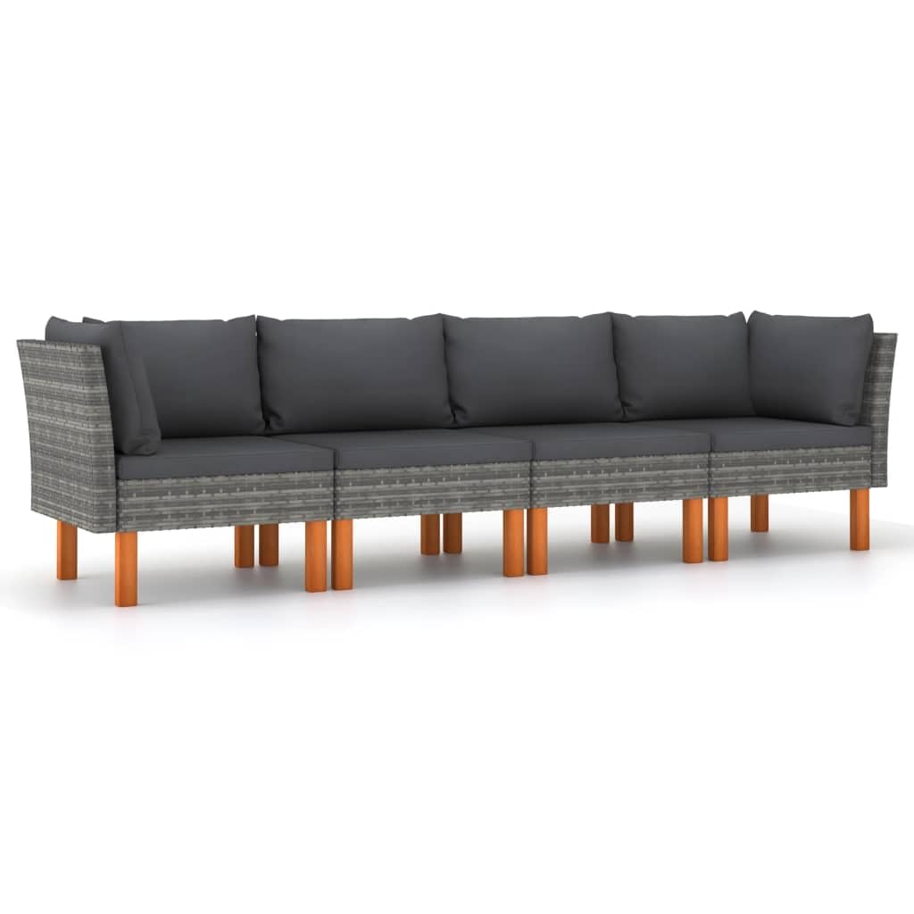 vidaXL Gartensofa 4-Sitzer mit Kissen Sofa Lounge Gartenmöbel Garten Garnitur Sitzgruppe Gartenset Couch Ecksofa Mittelsofa Grau Poly Rattan