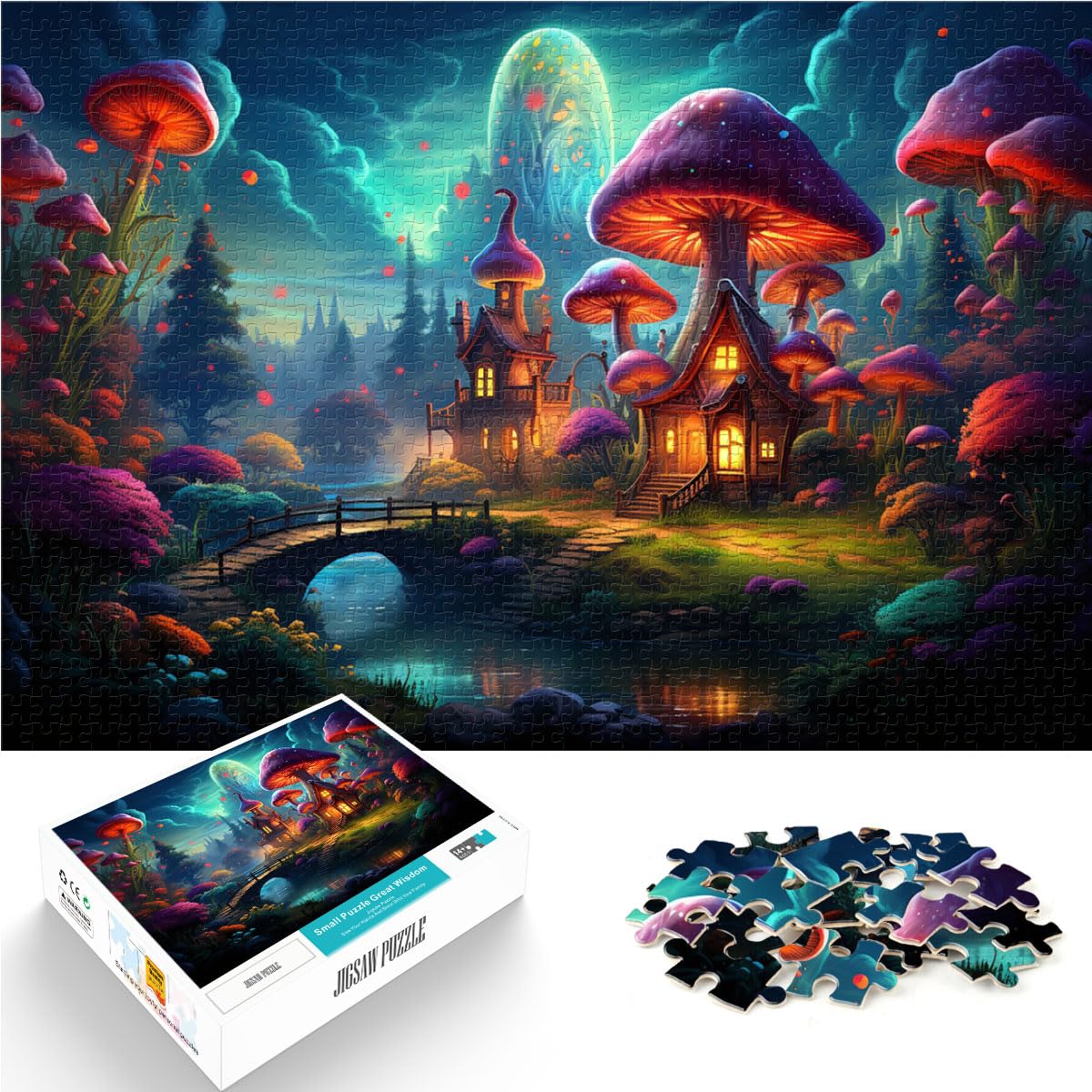 Puzzlespiele Zauberpilz 1000 Puzzles für Erwachsene Holzpuzzle Jedes Teil ist einzigartig - Anspruchsvolles Familienspaßspiel 1000 Teile (50 x 75 cm)