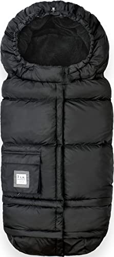 7AM Fußsack für Kinderwagen Kindersitz Babyschale - Blanket 212 Evolution Baby Wintersack für Autositz Gurte, oder Wagen wächst mit dem Kind (6M - 4J) (One Size, Schwarz Plush)