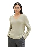 TOM TAILOR Damen Basic Strickpullover mit V-Ausschnitt, 34895 - Desert Green, XL