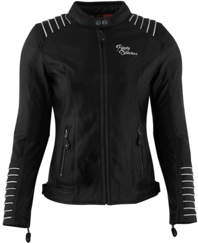 Rusty Stitches Amanda Damen Motorrad Lederjacke (Black/White,36)