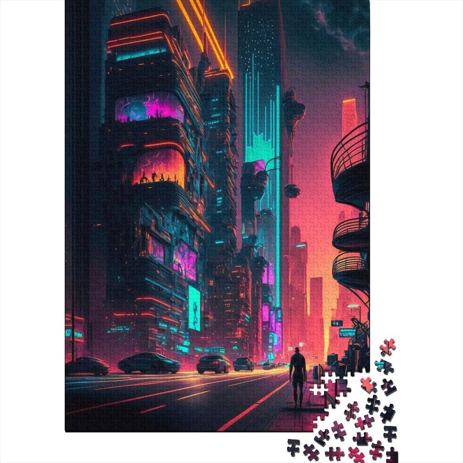 Neon Cities Puzzle für Erwachsene, 1000 Teile, Puzzle für Erwachsene, 1000 Teile, Puzzle für Erwachsene, Lernspiel, Herausforderungsspielzeug, 75 x 50 cm