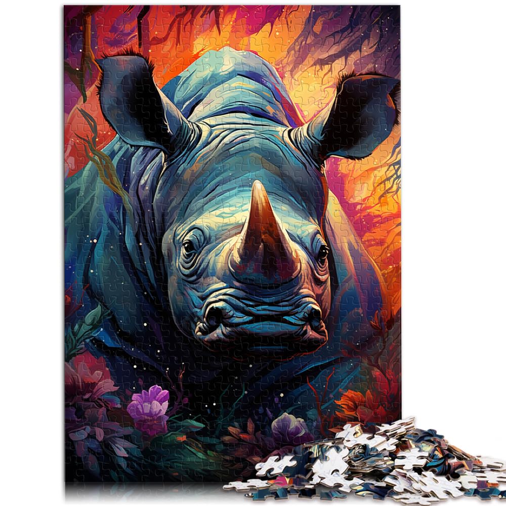 Puzzles, Farbmalerei, Nashorn-Puzzles, 1000 Teile, Holzpuzzle, Spaß für zu Hause, Aktivitäten, Geburtstagsgeschenk, Reisegeschenke, 1000 Teile (50 x 75 cm)