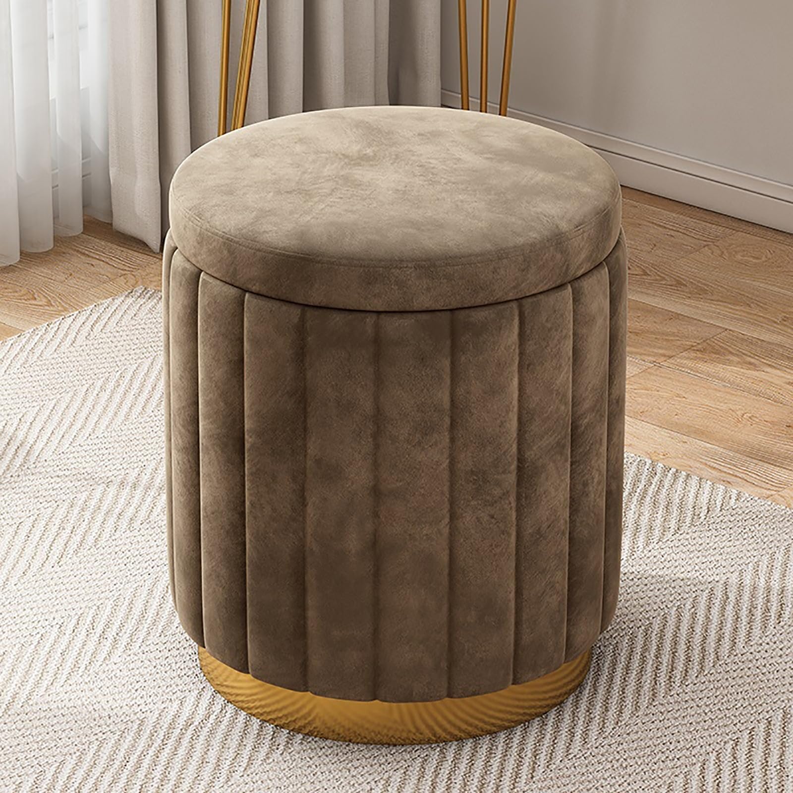 WYZCHDM Runder Samt-Ottomane, Mode Lagerung Hocker, Dressing Tisch mit Stauraum, Multi-Funktion Make-Up Hocker, Schminkhocker, Couchhocker Polsterhocker, für Wohnzimmer Schlafzimmer Without Storage G