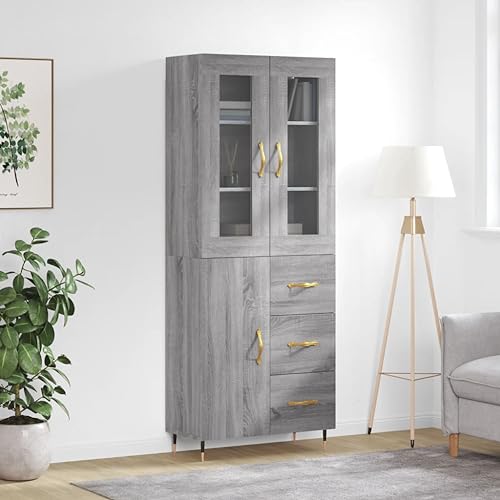 Highboard Grau Sonoma 69,5x34x180 cm Holzwerkstoff,Elegantes Hochschrank mit Stil: Viel Stauraum für ein modernes Wohnzimmer