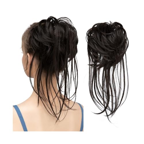 Haarteil Synthetische elastische Messy Bun-Haarteile, lockiges Haargummi, schwarz, blond, braun, Chignon-Band, Hochsteckfrisur, Donut for Frauen, natürliches Kunsthaar Haarverlängerung(Balck Brown)