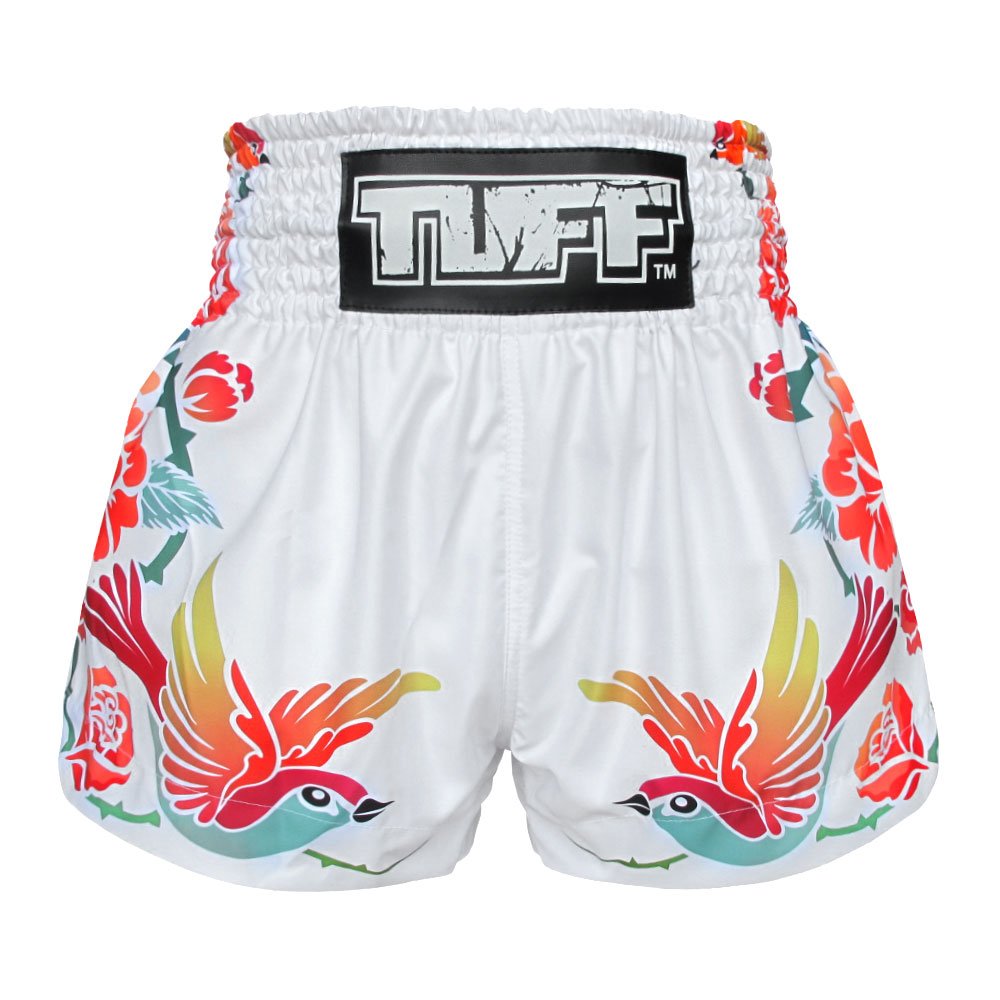 Tuff Sport Box-Shorts, Muay-Thai-Shorts für Damen und Mädchen, Kick, Kampfsport, Training, Fitnessstudio, Weiße Vögel, Mittel