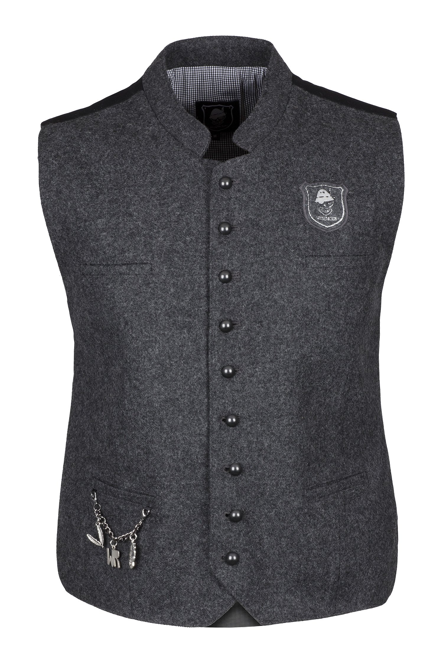 WIESNROCKER Trachtenweste für Herren in dunkel-grau I modern & rockig I Gilet mit vielen Details I hochwertige Verarbeitung I Größe S