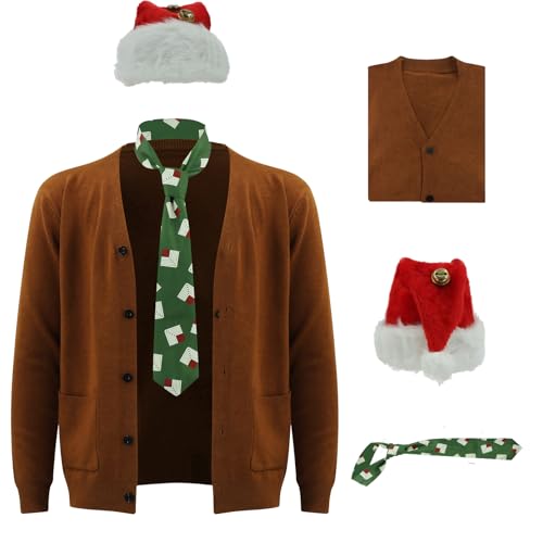 AYYOHON Ellen Kostüm Bluse Rock Brosche Set Clark Cardigan Pullover Krawatte Weihnachtsmannmütze Set Weihnachten Urlaub Paare Kostüm L