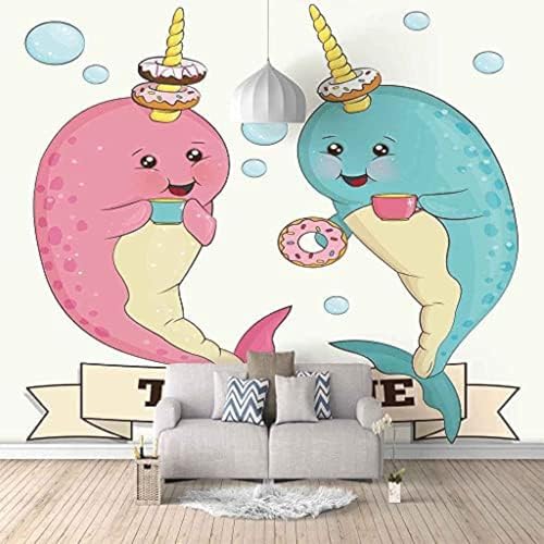 XLMING Rosa Cartoon Tier Delphin Küche Esszimmer Arbeitszimmer Wohnzimmer TV Hintergrund Wand 3D Tapete-200cm×140cm