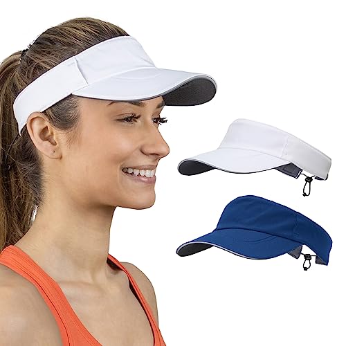 TrailHeads Visor Cap Damen - Sonnenschild Damen zum Laufen, Golf und Tennis – Recyceltes Tennis Cap Damen - Weiß & Marineblau