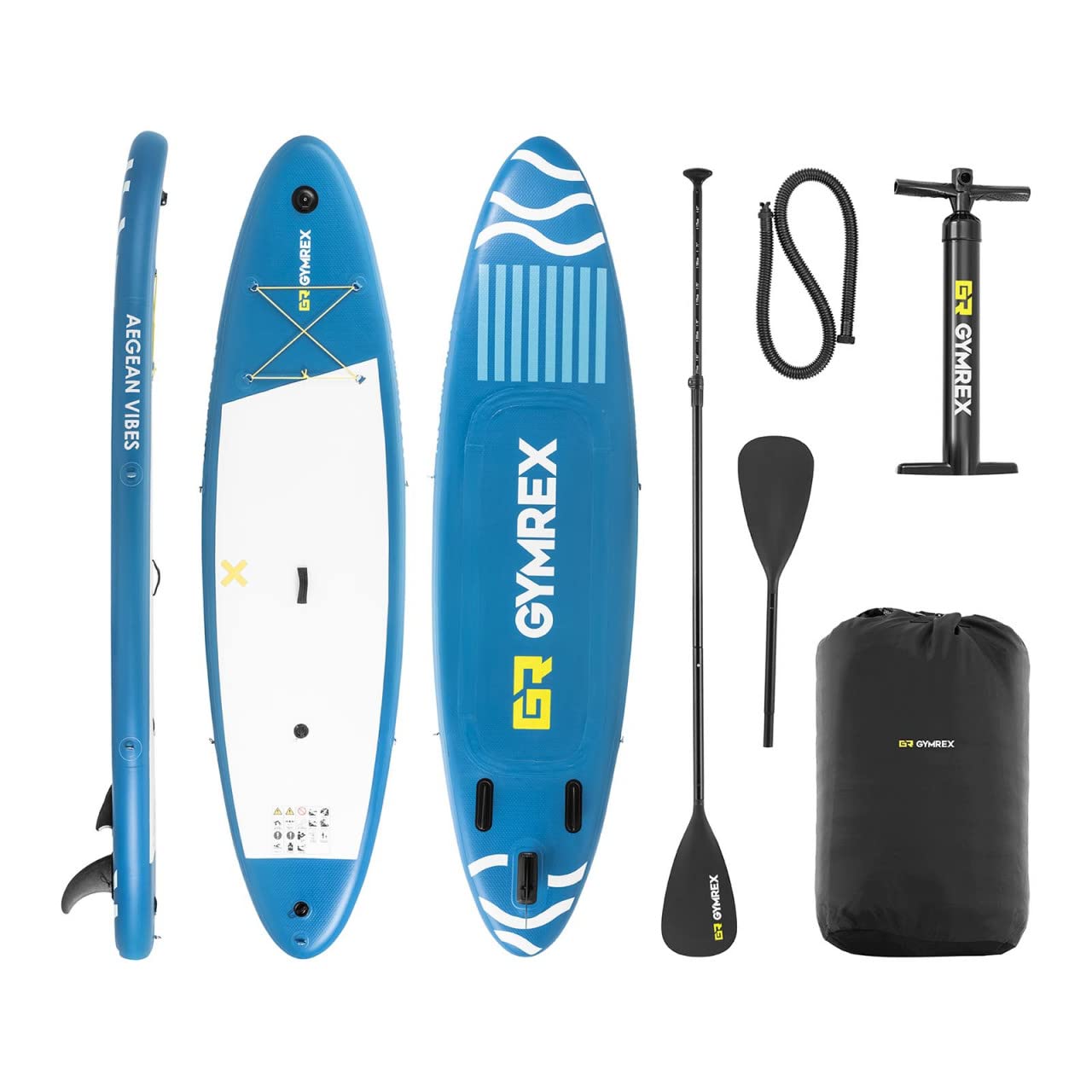 Gymrex GR-SPB403DC Stand Up Paddleboard aufblasbar 125 kg blau Doppelkammer 335 x 79 x 15 cm SUP-Board