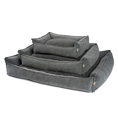 JAMAXX Premium Hundebett Orthopädisch Memory Visco Schaum Waschbar Abnehmbarer Bezug Wasserabweisend - Weiches Sofa Hundekorb Hunde-Körbchen mit Wendekissen / PDB2004 S-XL (120x90 (L) Silver-Grey