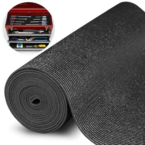 HooTown Professional Shelf Liner Werkzeugkasten Mat, 3 mm dick Schubladeneinlagen, Einfacher Schnitt Anti-Rutsch-Matte für Schubladen, Werkzeugkasten, Auto, Küche, Garage (40.6cmx487cm, Schwarz)