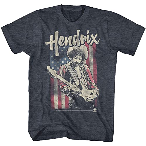 Jimi Hendrix 1960er Jahre Psychedelic Musical Icon USA Flag Distressed T-Shirt Tee, Marineblau, meliert, 3X-Groß