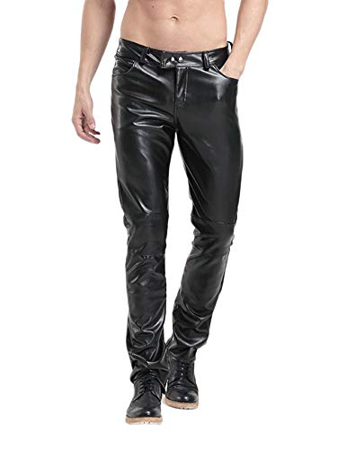 Idopy Herren Faux PU-Leder Skinny Slim Fit gerade Bein Biker Hose