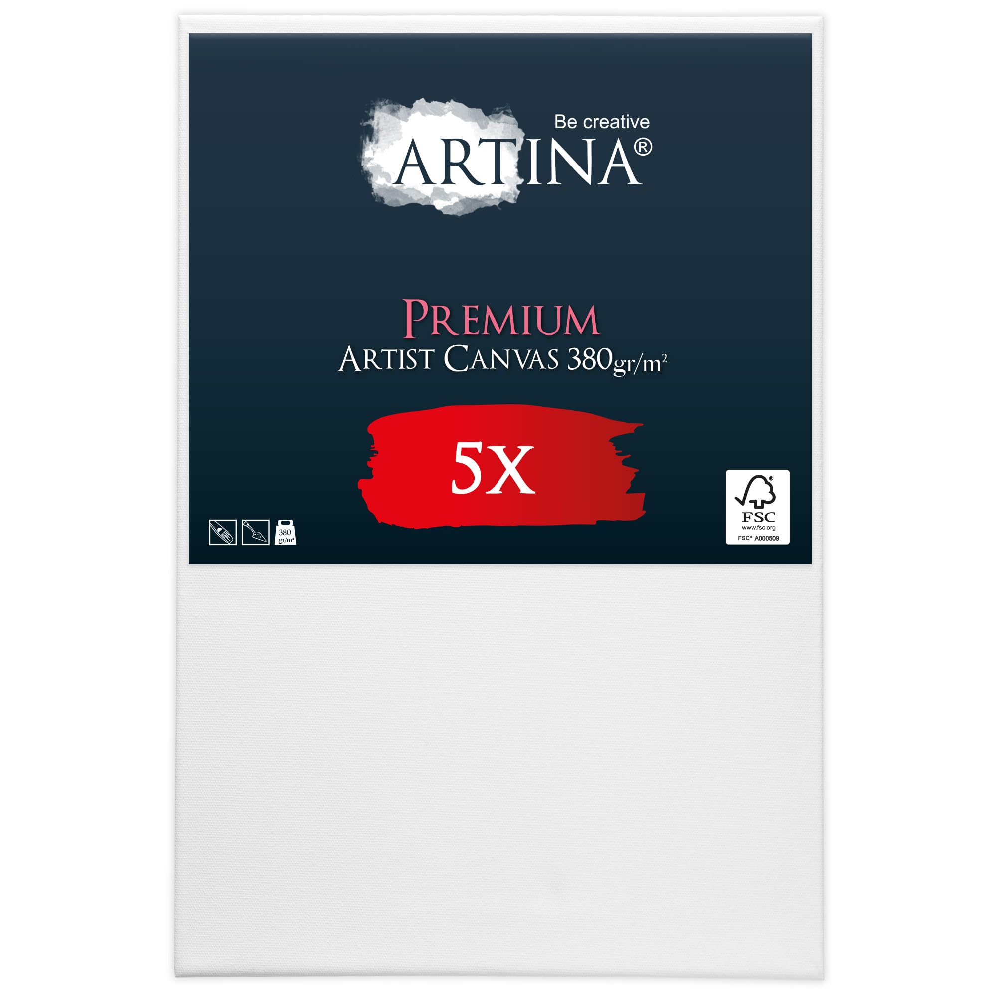 Keilrahmen Leinwand zum Bemalen 30x40 cm – Artina Premium 5er Set FSC® Leinwand Keilrahmen Leinwände für Acrylfarben Canvas 100% Baumwolle – bespannte Keilrahmen Set Leinwände zum malen Leinwand Weiß