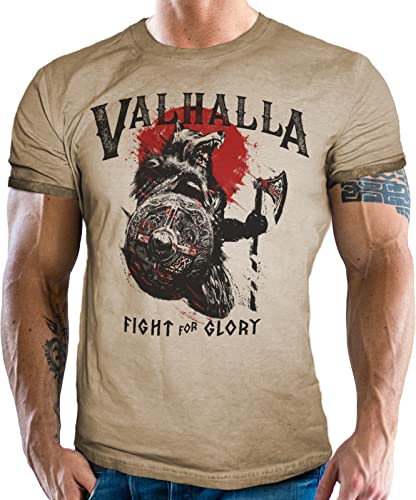 Wikinger T-Shirt im Used Vintage Retro Look - Valhalla XL