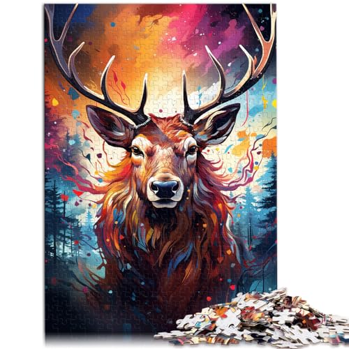 Puzzles, farbenfroher Psychedelischer Hirsch, 1000 Puzzleteile für Erwachsene, Holzpuzzlespielzeug, Puzzles, Lernspiele, Stressabbau-Puzzles, 1000 Stück (50 x 75 cm)