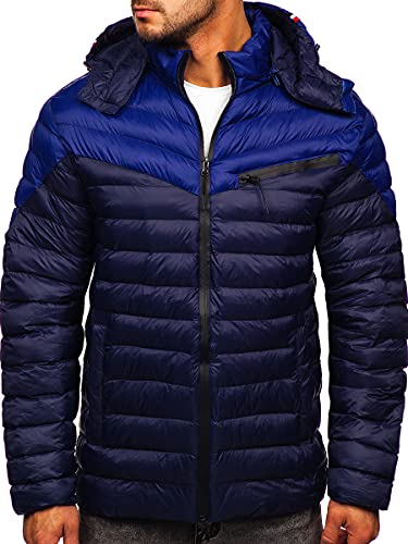 BOLF Herren Übergangsjacke Steppjacke mit Kapuze Daunenjacke Reißverschluss Sportjacke Zip Wärme Freizeit Outdoor Basic Casual Style M13012 Dunkelblau M [4D4]