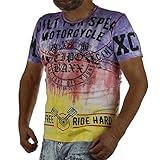 Cipo & Baxx Herren T-Shirt Auffällig Design Kurzarm Rundhals Print CT580 Gelb-Lila XL