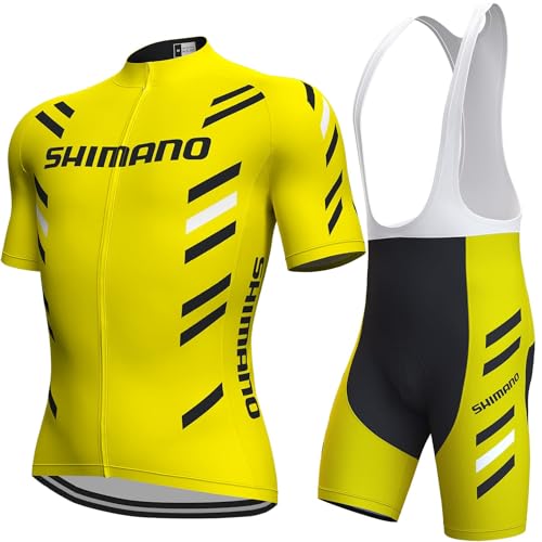 Fenovel Fahrradtrikot, Herren Fahrradanzug, Schnell Trocknender Und Atmungsaktiver Radsportanzug, 19D Gepolsterte Hosenträger Shorts (Yellow, M)