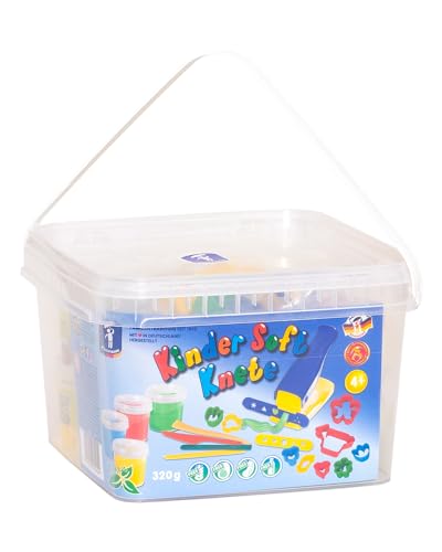 Feuchtmann KINDER SOFT KNETE Knetpresse I 4 x 80g weiche Kinderknete, Schablonen, Ausstechformen, Modellierwerkzeuge I lufttrocknende Knetmasse im Set