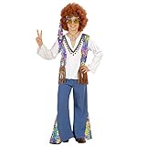 Widmann - Kinderkostüm Woodstock Hippie-Girl, Bluse mit Weste, Hose, Hut mit Haaren, Blumenkind, Karneval, Mottoparty