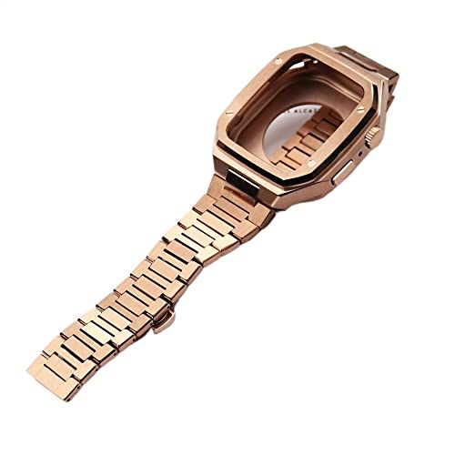 TONECY Metallarmband für Apple Watch 8, 7, 6, 5, 4, Apple Watch, 45 mm, 44 mm, Modifikationsset, Gehäuse, Metalllünette, Ersatz für iWatch (Farbe: Roségold, Größe: 44 mm für 6/5/4/SE)