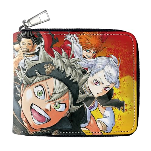 RYNDEX Black Clov-er Geldtasche Anime, Spaß Süß Kawaii Kartenetui mit Münzfach, Kindergeldbörse für Ausweis Banknote Münze Foto(Color:Multicolor 2)