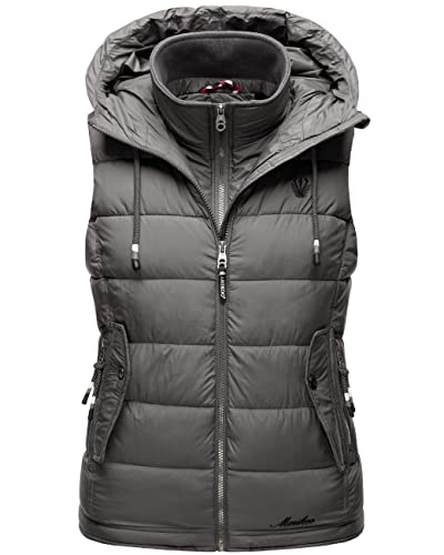 MARIKOO Damen Übergangs-Jacke leichte Stepp-Weste gefüttert mit Kapuze Taisaa Dark Grey Gr. XS