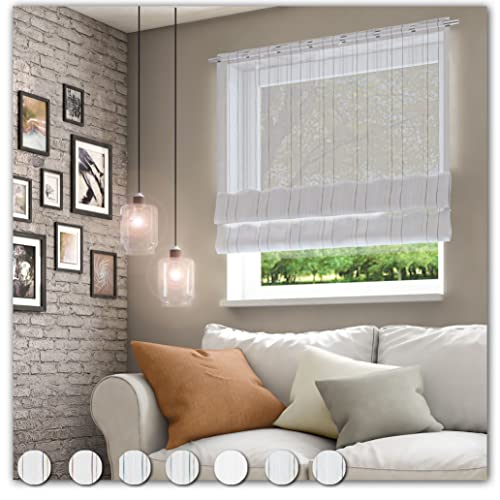 Neutex for you! Pascal Clip-Rollo mit Stangendurchzug, Vorhang, Gardine, Halbtransparent, 150 x 99 cm, wollweiß-Natur