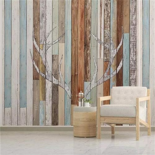 XLMING Elchgeweih Malerei Buntes Holzbrett Bilder Küche Esszimmer Arbeitszimmer Wohnzimmer TV Hintergrund Wand 3D Tapete-250cm×170cm