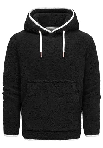 Amaci&Sons Herren Kapuzenpullover Teddyfell Teddy Sweatjacke Plüsch Hoodie Pullover Sweatshirt 4068 Schwarz S