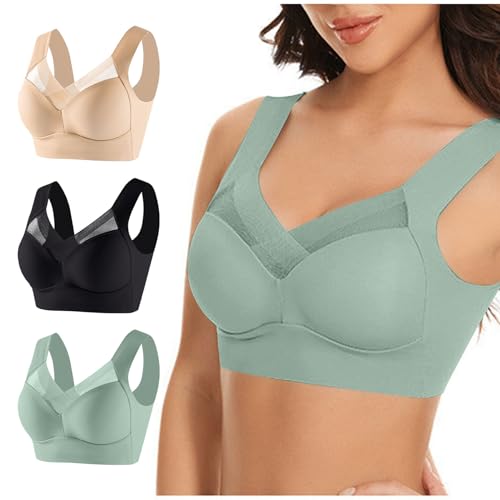 Hatme Haltungskorrektur BH Original 3er-Pack Damen Ohne Bügel Comfy Haltungskorrektur Rücken BH Damen Soft-BH Nahtloser Sexy Komfort-BH in Übergröße Crop Top für Alltag