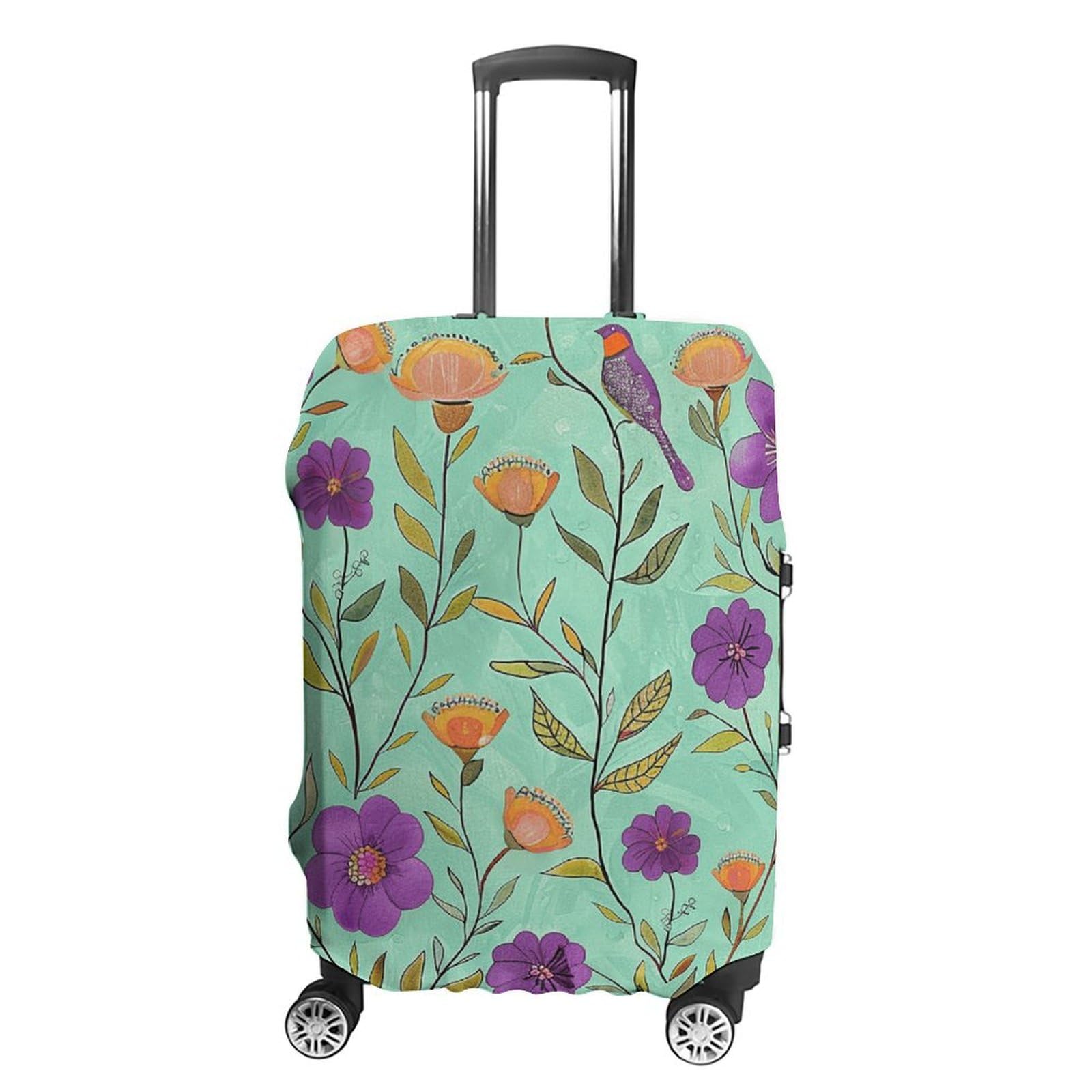 CSGJMYGS Reisegepäckabdeckung, elastisch, waschbar, modisch, kratzfest, Motiv: Blumen und Vögel, Koffer-Schutz, passend für 45,7 - 81,3 cm Gepäck, Style-3, XL