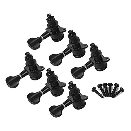 Gitarren Stimmwirbel E-Gitarren-Maschinenköpfe Knöpfe String-Tuning-PeGs-Verriegelungs-Tuner-Packung Von 6 Stück 6R (Color : Black)