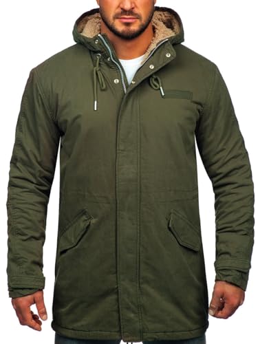 BOLF Herren Parka Jacke Winterjacke Gefüttert mit Kapuze Wintermantel Kapuzenjacke Lang Wärm Winter Herbst Freizeit Outdoor Casual Style EX838A Khaki M [4D4]