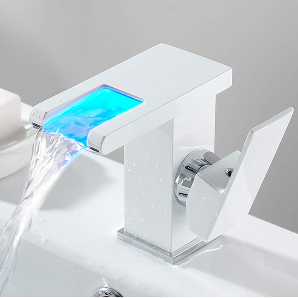 LED Wasserfall Wasserhahn, Bad Elektrischer Waschbecken Waschtischarmatur Wasserfall Badarmaturen mit 3 LED Farbewechsel Beleuchtung