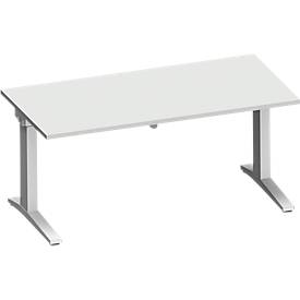 Schäfer Shop Genius Schreibtisch PLANOVA ERGOSTYLE, elektrisch höhenverstellbar, Rechteck, C-Fuß, B 1600 mm, lichtgrau/weißalu