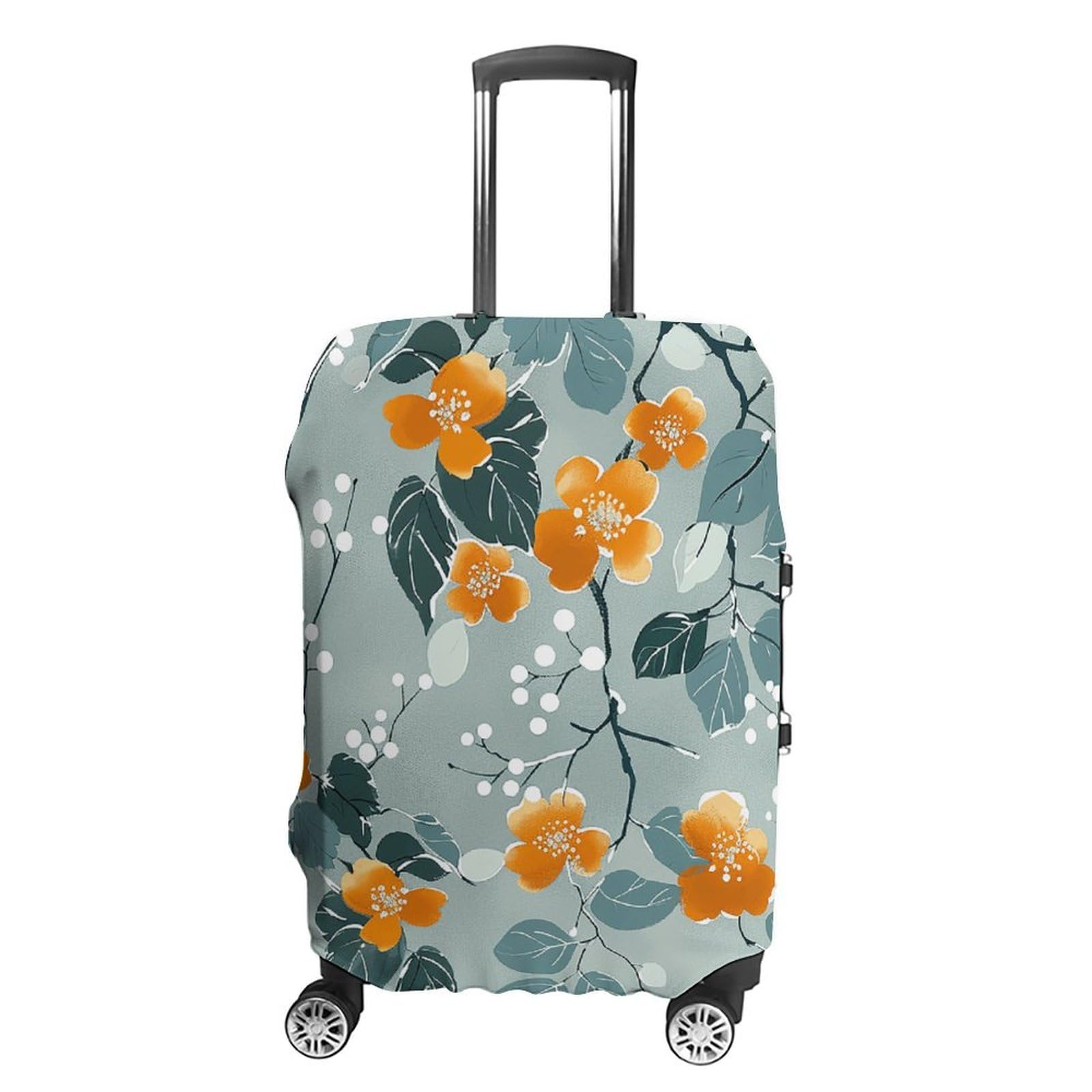 CSGJMYGS Reisegepäckabdeckung, elastisch, waschbar, modisch, kratzfest, kleine orangefarbene Blumen, Kofferschutz, passend für 45,7 - 81,3 cm Gepäck, Stil-7, XL