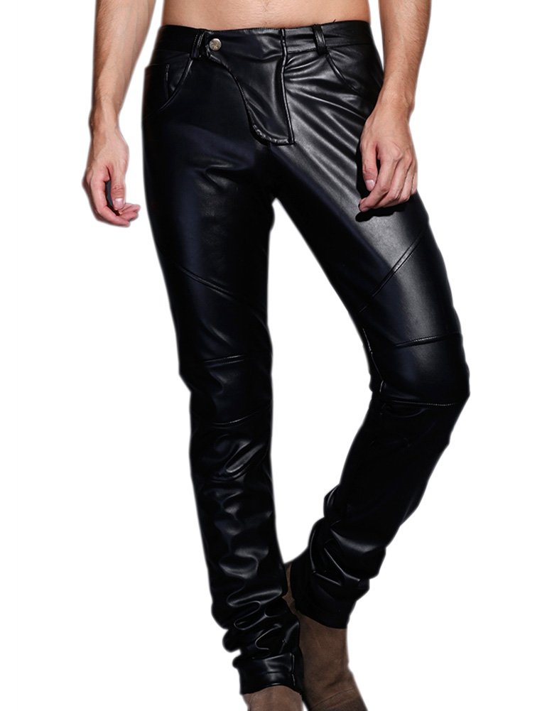 Idopy Herren Slim Fit Party Performance Biker Faux Leder Jeans Hosen