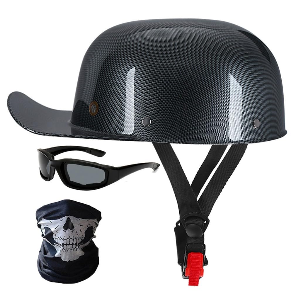 Halbschalenhelm Motorradhelm ECE-Zulassung Baseball Cap Mit Fahrradbrille Fahrradvisier Cruiser Chopper Scooter Helm Herren Retro Motorrad Halbhelm MäNner Frauen Mofa Helm 57-62cm