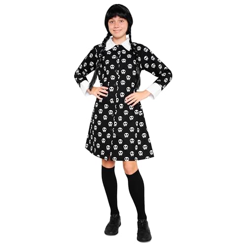 Wednesday Kleid Mädchen Langarm mit Kragen, Gothic Kleid für Mädchen und Teenager 7-16 Jahren - Geschenke für Mädchen (Schwarz, 9-10 Jahre)