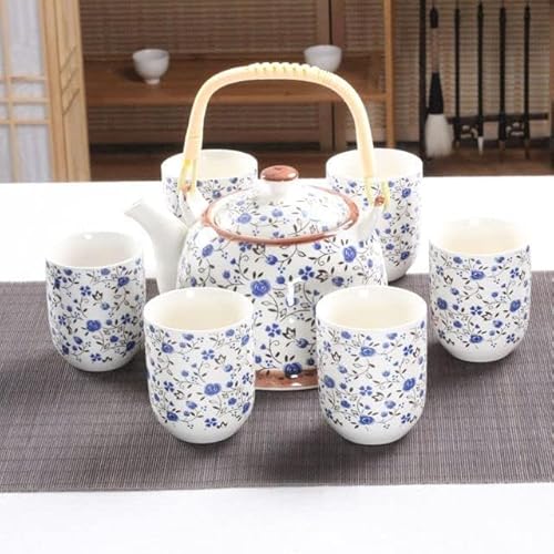 1 Kanne 6 Tassen kreatives Keramik-Teeset, handgefertigte Teekanne, Tasse, chinesisches Porzellan, Geschenk, GungFu-Blumentee, Teegeschirr, Büro, Reisen, Teegeschirr, blaue Smaragdblume, sie