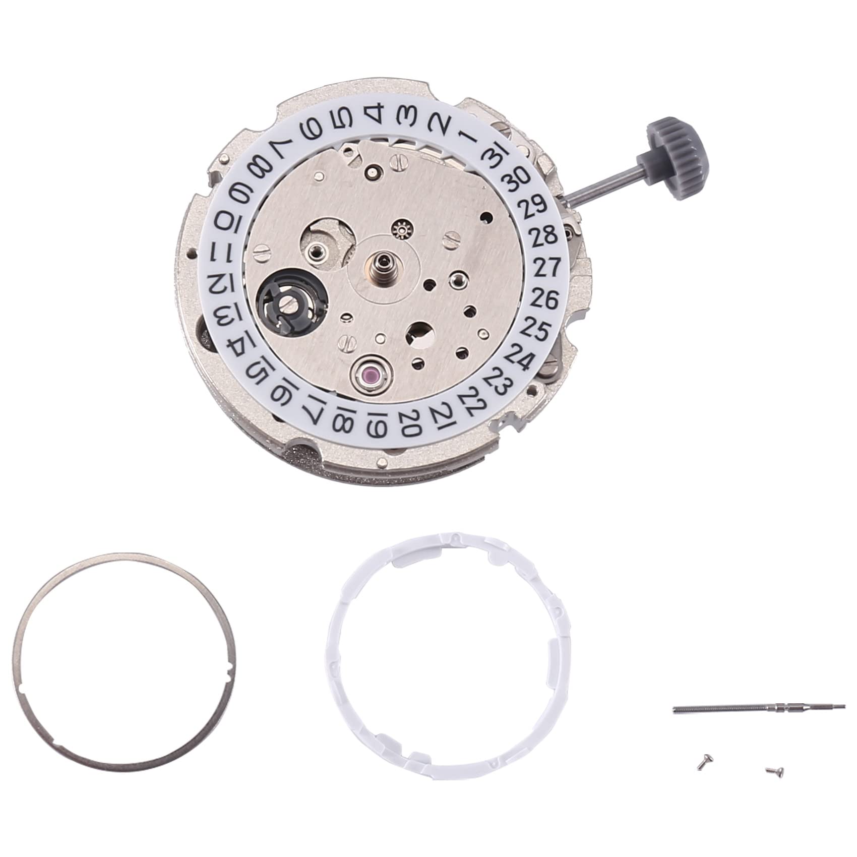 Pcivzxam 1 Stück 8215 Uhrwerk, 21 Juwelen, Automatisches Mechanisches 3-Uhr-Hochpräzisionswerk, Silbermetall